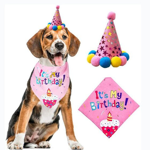 Pet Birthday Banner Pull Flag Birthday Hat Party Dog Paw Balloon Saliva Towel Bow Tie Pet Props