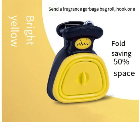 Dogs go out with a portable foldable toilet holder to deliver trash bags