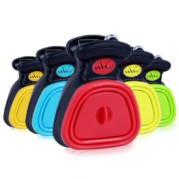 Dogs go out with a portable foldable toilet holder to deliver trash bags